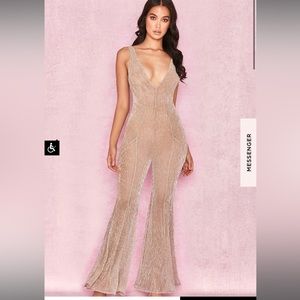 Fallon Champagne Lurex Kickflare Jumpsuit